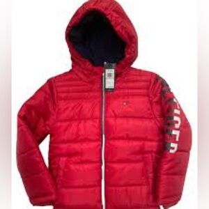Tommy Hilfiger Boys Hooded Puffer jacket 3 Toddler Red Blue Winter Fall Flawed